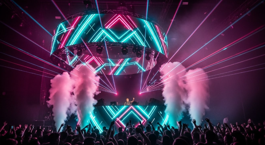 high-energy EDM electronic dance music event