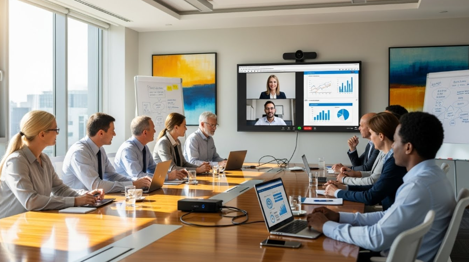 Corporate meeting room with 100-inch LED display
