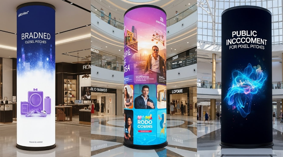 Three flexible LED cylinder displays