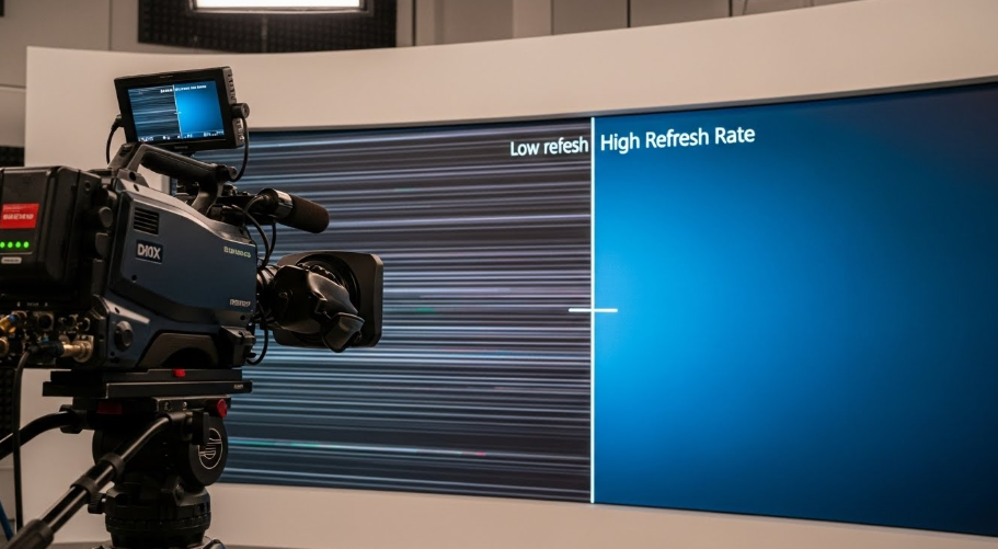 broadcast camera filming an LED screen