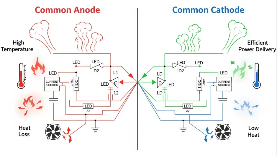 common anode vs common cathode LED power supply architecture
