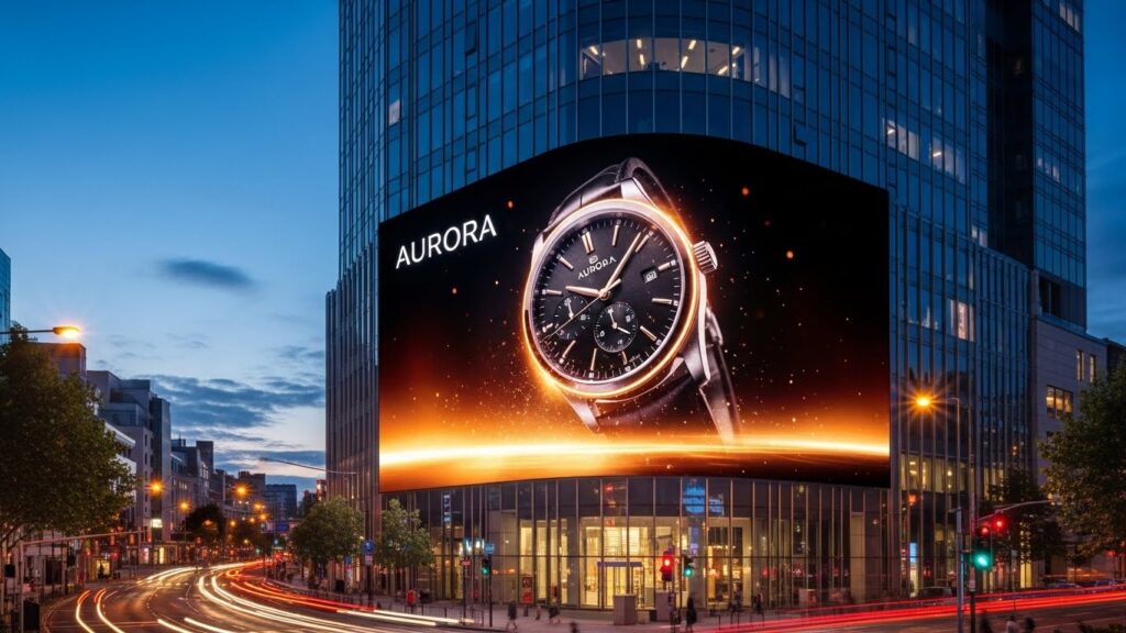 A large outdoor LED billboard displaying vivid advertising content