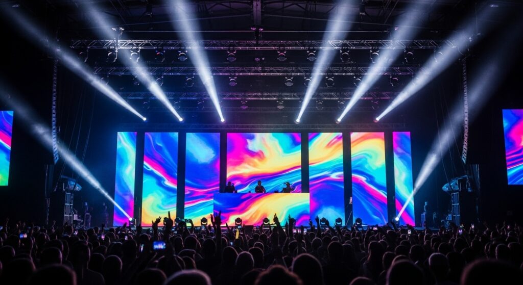 一块大型 3840Hz 高刷新率 LED 租赁屏幕