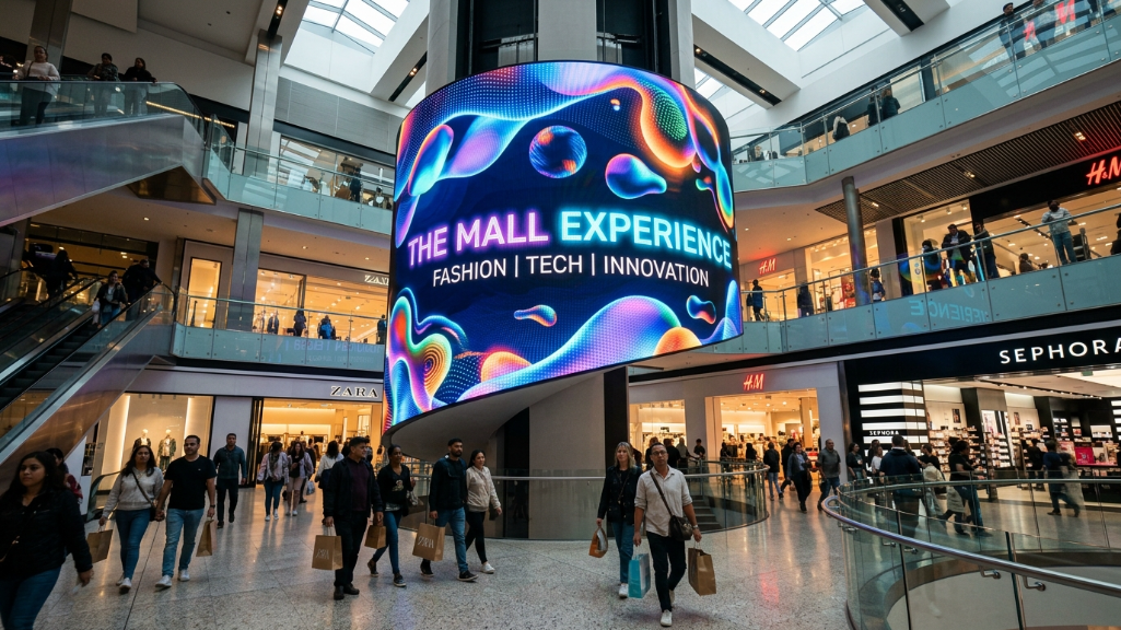 安装在圆形墙上的柔性曲面LED显示屏模块