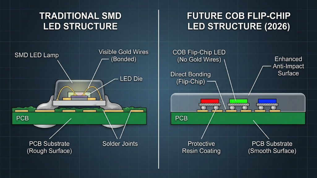 COB倒装芯片LED与传统SMD LED结构比较