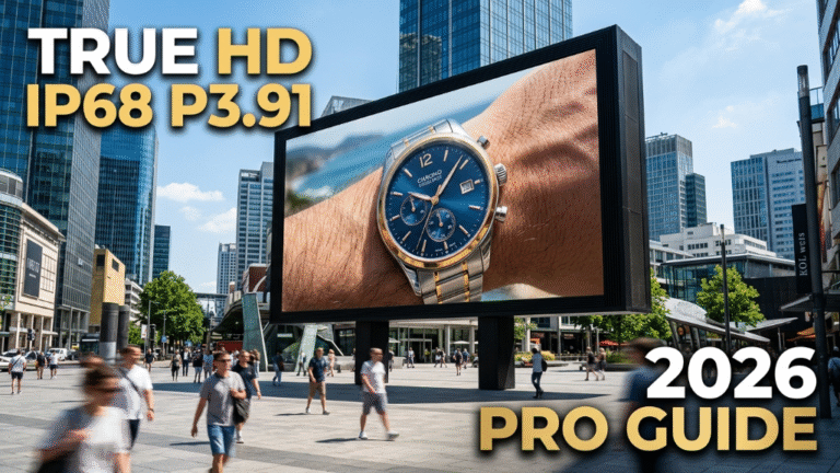 Close-up showing 3.91mm pixel pitch on outdoor LED display screen