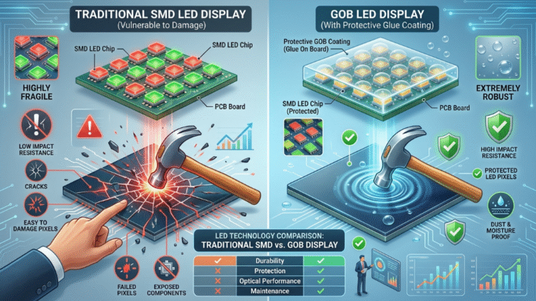 GOB LED display impact resistance compared with traditional SMD LED screen
