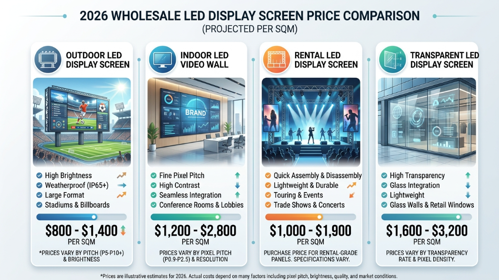 Tableau comparatif des prix des panneaux d'affichage LED