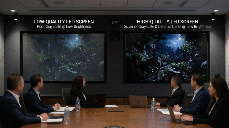 LED display low brightness high grayscale vs standard grayscale comparison indoor LED screen