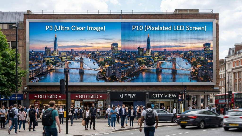 Comparaison de la taille des pixels d'un écran LED&nbsp;: clarté d'affichage en extérieur P3 vs P10