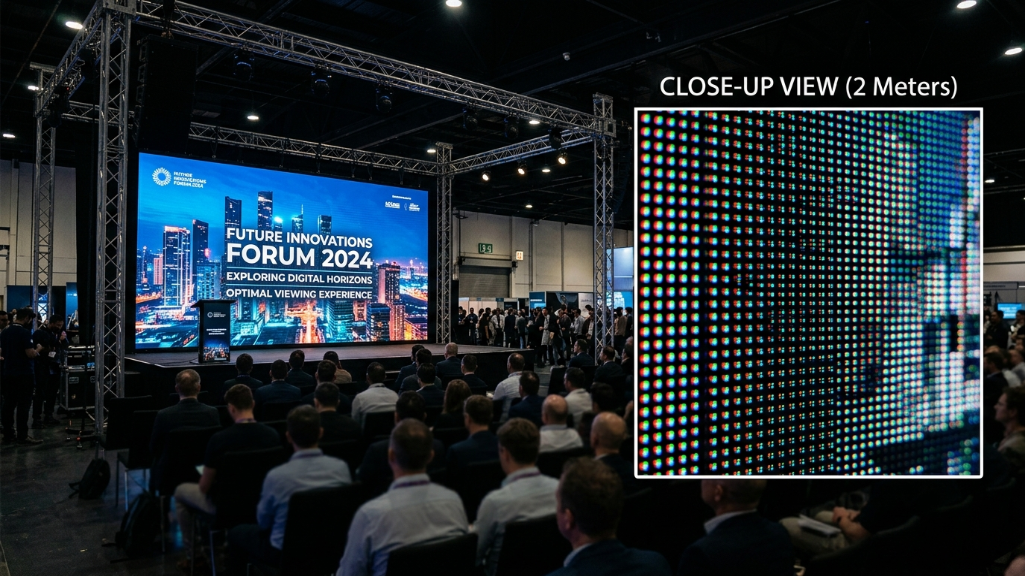 LED显示屏观看距离效果图显示像素化与清晰度对比