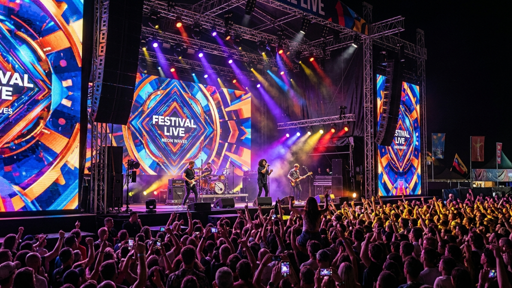 大規模な音楽フェスティバルのステージに設置された屋外レンタルLEDディスプレイスクリーン