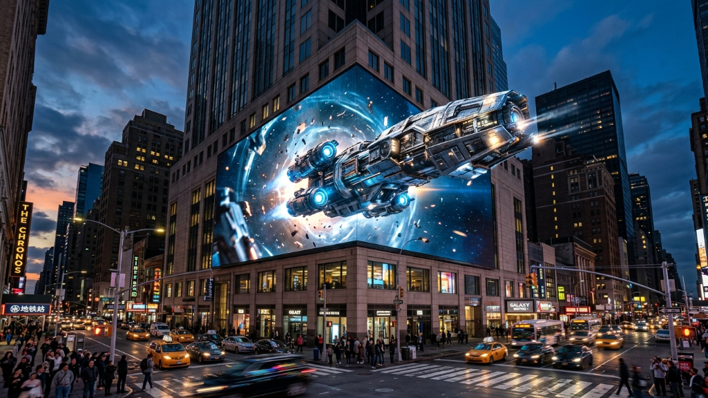 P3.91 户外 LED 屏幕转角显示屏，呈现壮观的裸眼 3D 幻觉