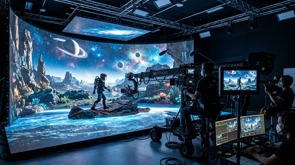 XR虚拟制作工作室，配备高刷新率LED屏幕和地板