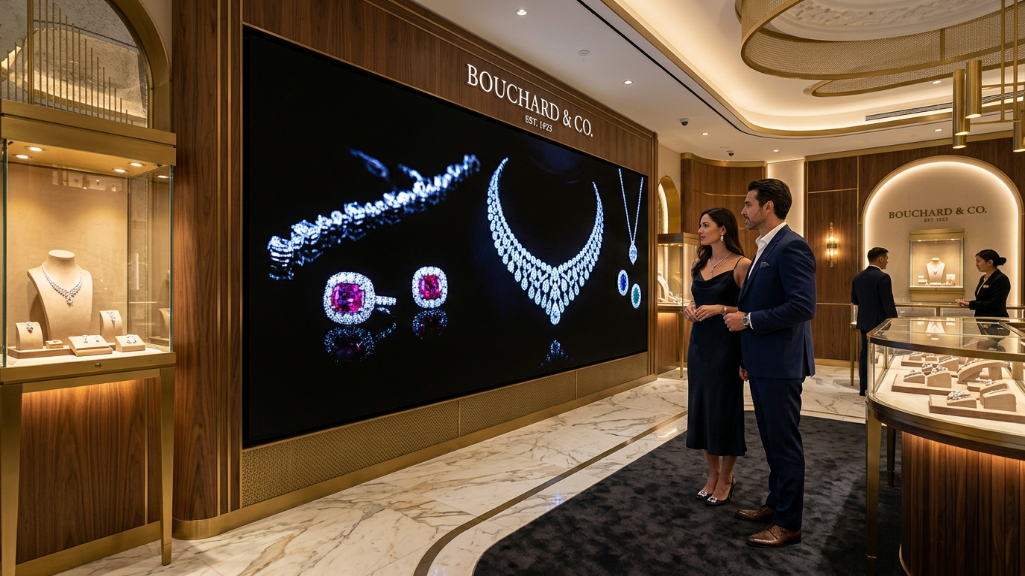 Écran LED COB dans un magasin de luxe (vue rapprochée)