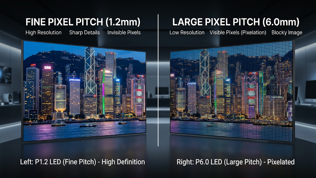 Comparaison entre les écrans LED à petit et à grand pas de pixel