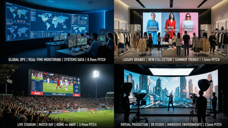 Different LED screen applications across industries with varying pixel pitch