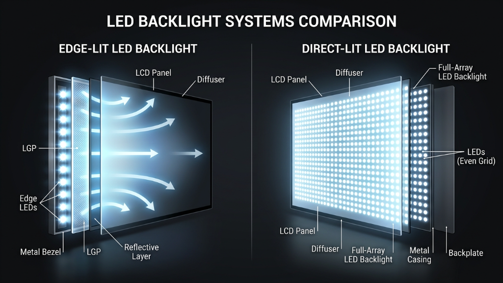 Edge lit vs direct lit LED backlight comparison