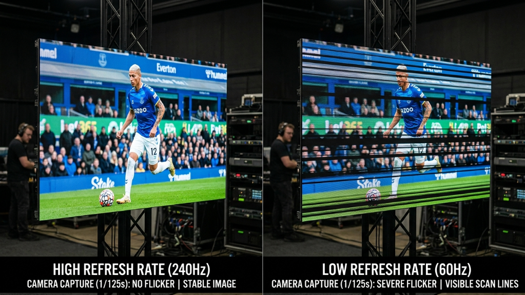 High refresh rate LED screen broadcast comparison