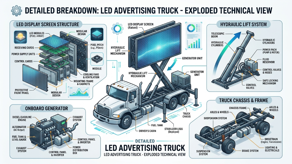 LED advertising truck components breakdown diagram