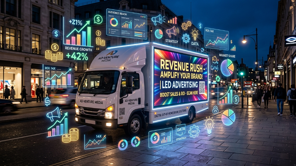 LED advertising truck revenue and ROI concept illustration