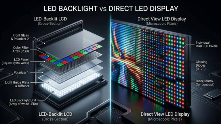 LED backlight vs direct view LED display comparison diagram