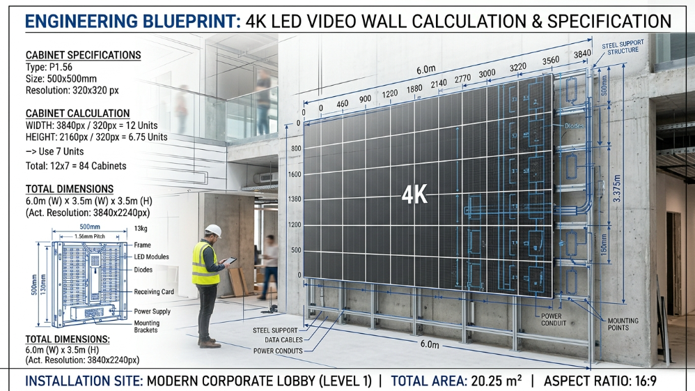 حسابات هندسية لشاشات LED بدقة 4K