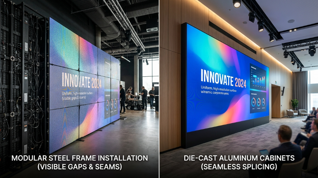 LEDモジュールとダイキャストキャビネットのシームレスディスプレイの比較