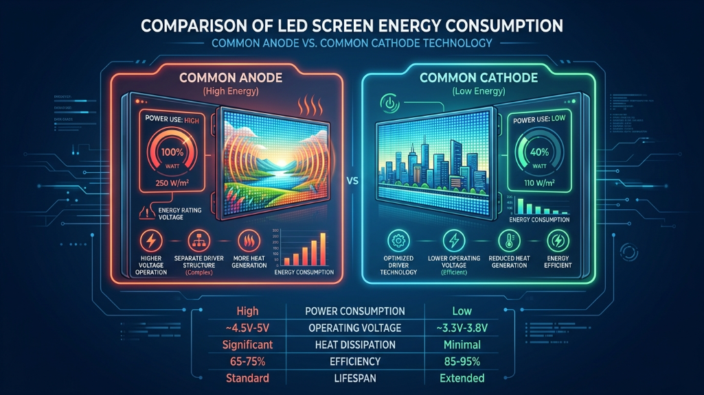 LED screen power consumption comparison common anode vs cathode