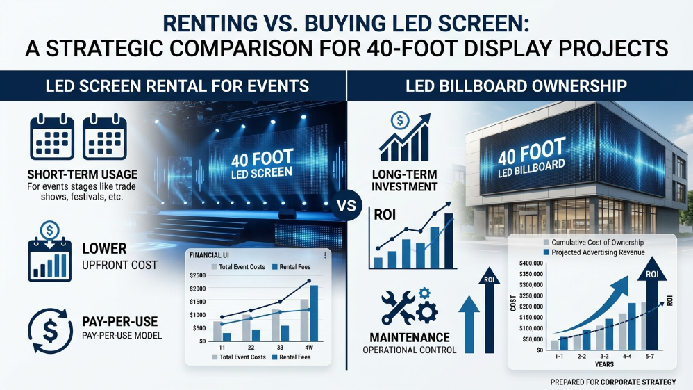 LED屏幕租赁与购买的投资回报率对比信息图，助力B2B决策