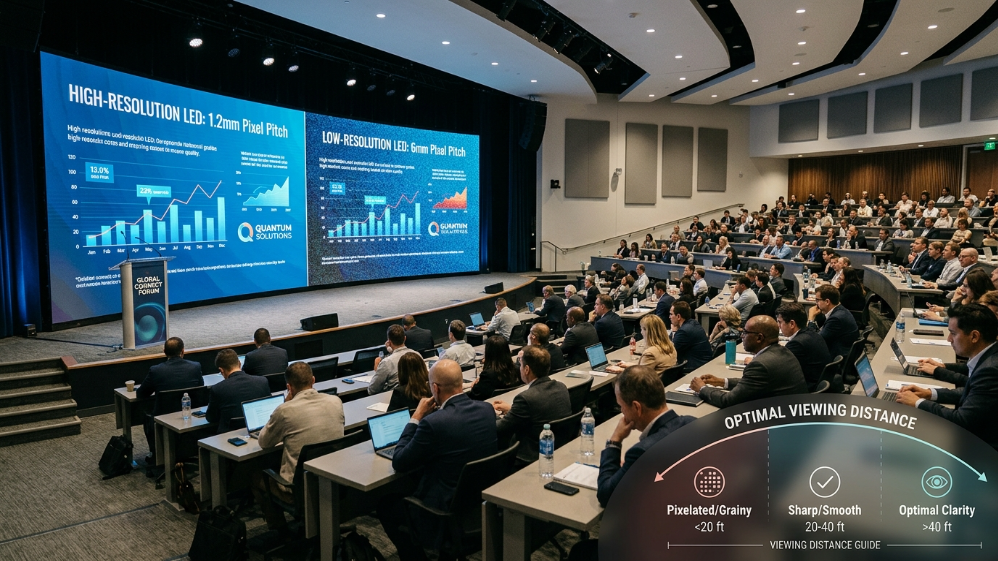 مقارنة مسافة المشاهدة لشاشة LED في غرفة اجتماعات شركة