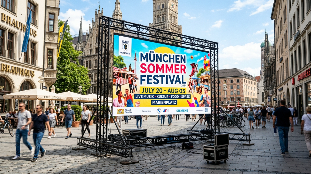 Écran LED extérieur IP65 en location, exposé au soleil