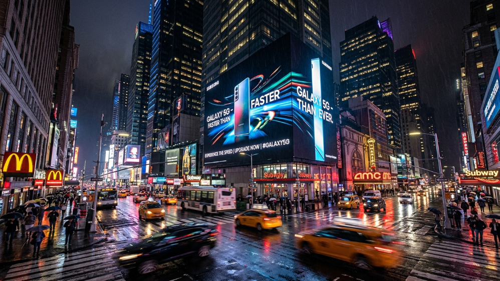 Outdoor LED digital billboard dominating city night scene advertising display