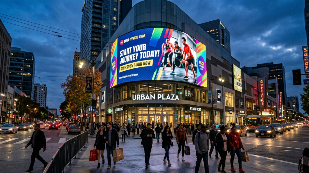 Valla publicitaria LED exterior en un entorno comercial de EE. UU.