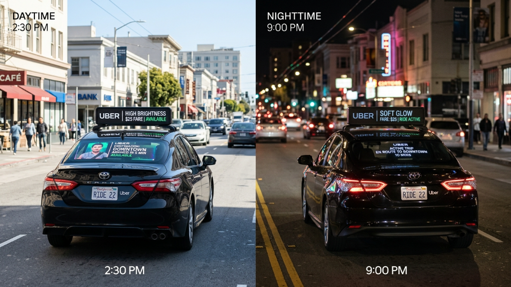 車のLEDディスプレイの明るさ調整タクシーのルーフとリアウィンドウ