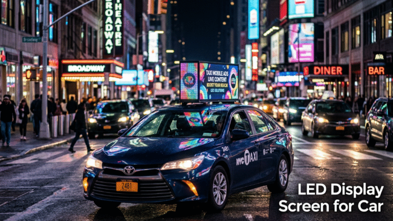 car LED display screen taxi top advertising at night