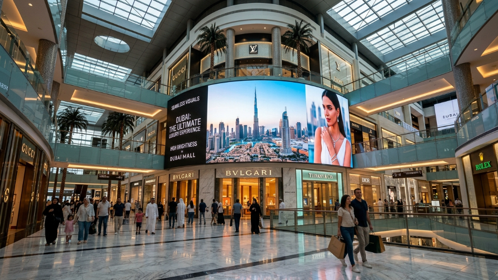 ドバイのショッピングモールにおける屋内LEDスクリーンの用途