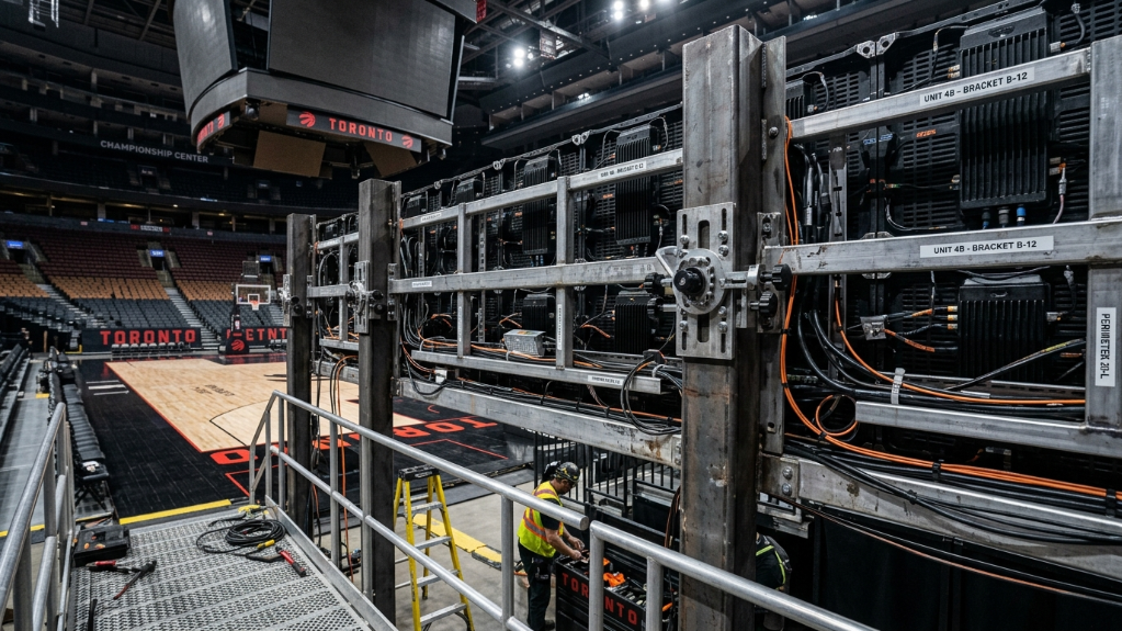 LED screen basketball court support structure