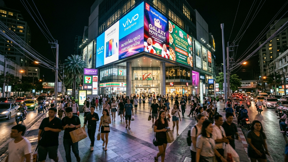 商业购物中心户外LED屏幕实际安装案例