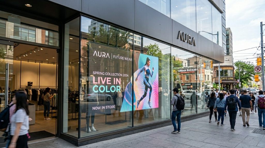 Écran LED transparent pour vitrine commerciale