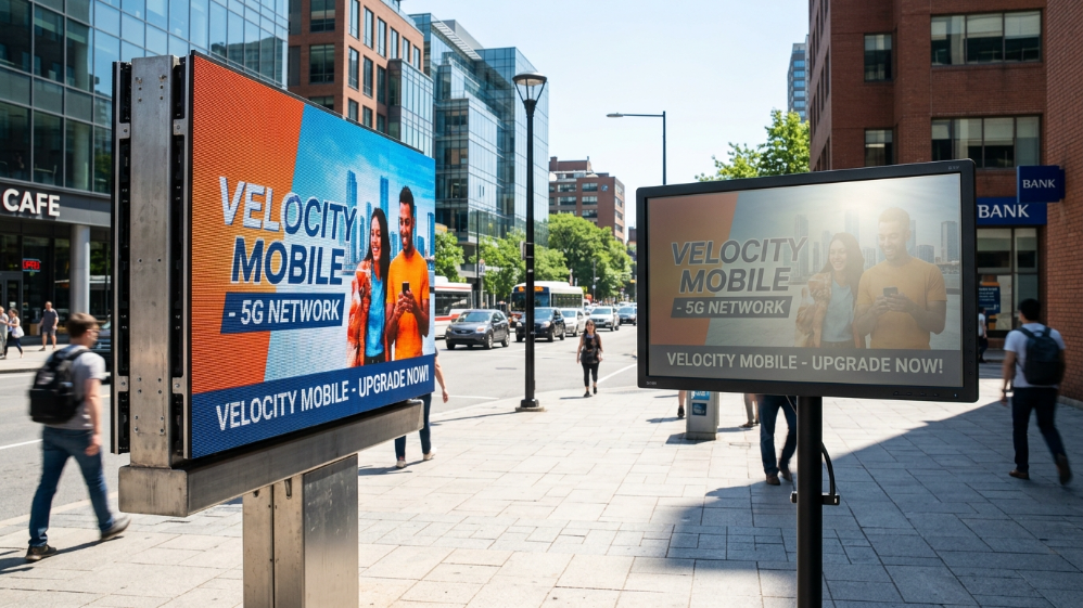 Commercial LED screen compared with LCD monitor outdoors