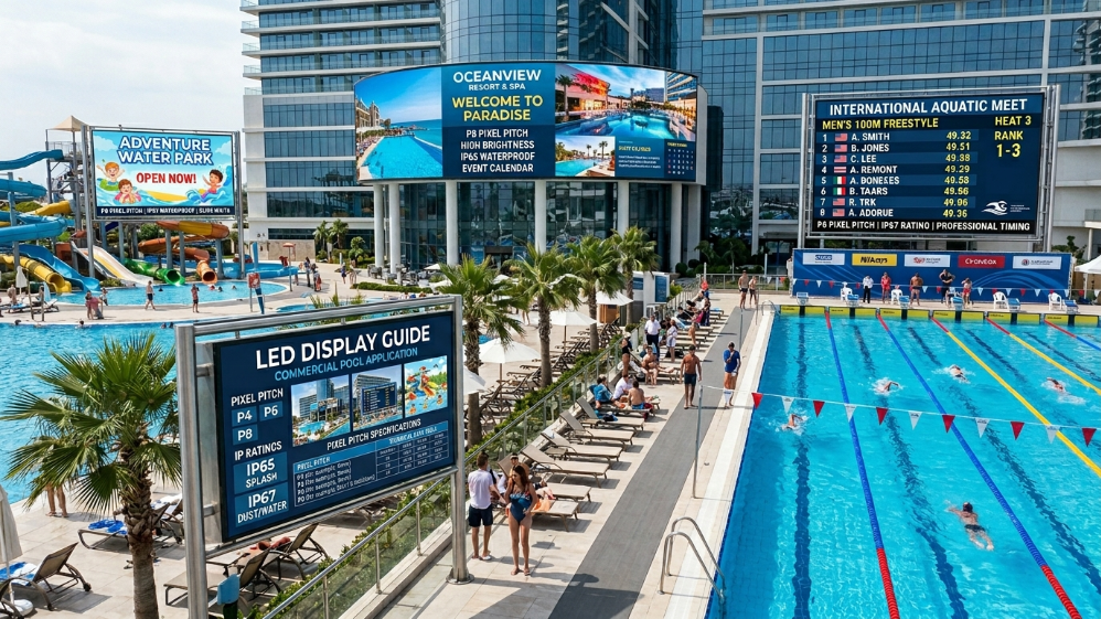 Guía de selección de pantallas LED para piscinas comerciales