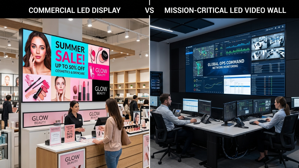 مقارنة بين شاشة LED التجارية وجدار LED في غرفة التحكم