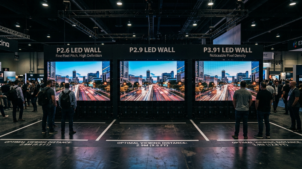 Comparison of P2.6 P2.9 and P3.91 LED screens in exhibition hall