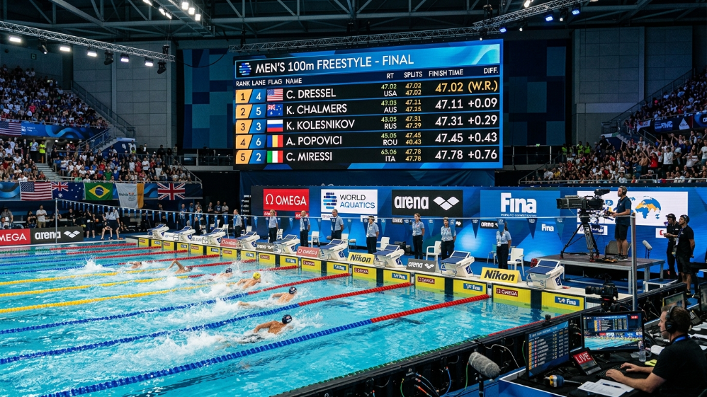 Sistema de marcador LED para piscinas de competición