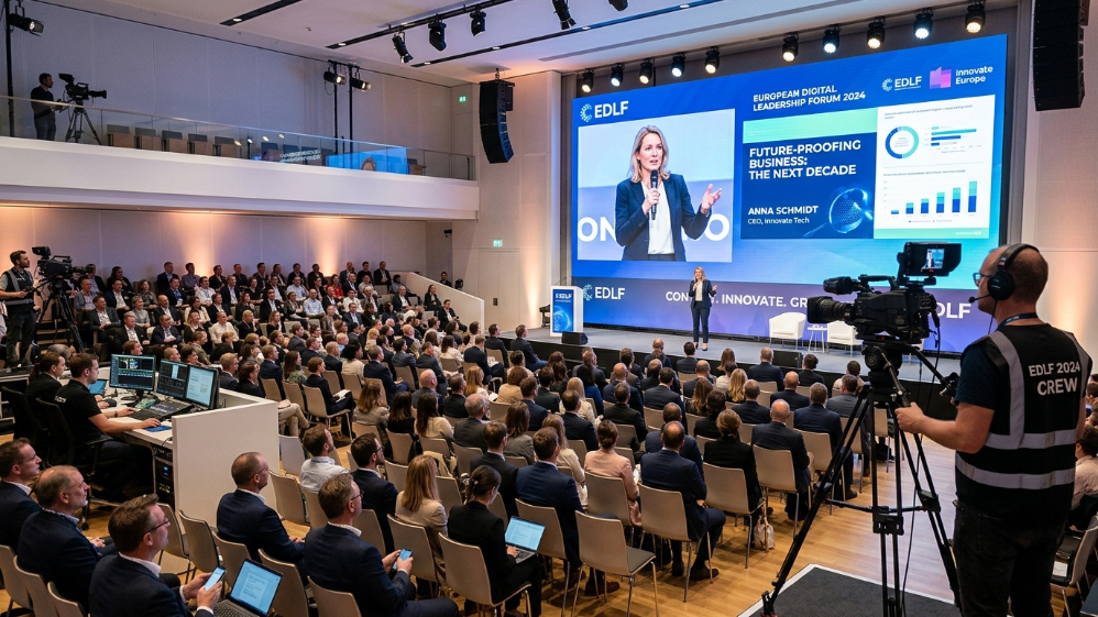 Corporate conference using P2.9 LED screen for presentation