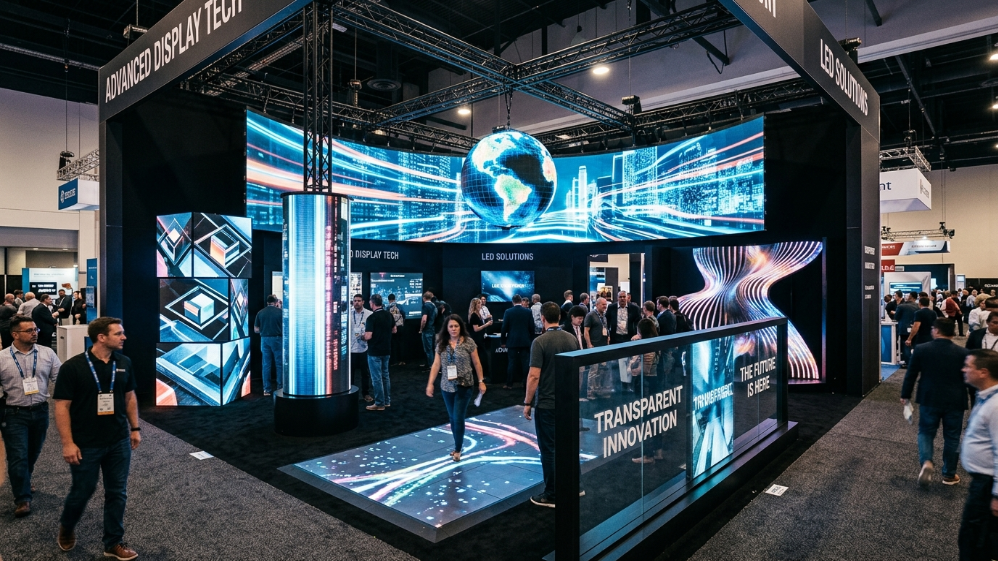 Different types of creative LED displays including sphere cube transparent curved and cylindrical LED screens
