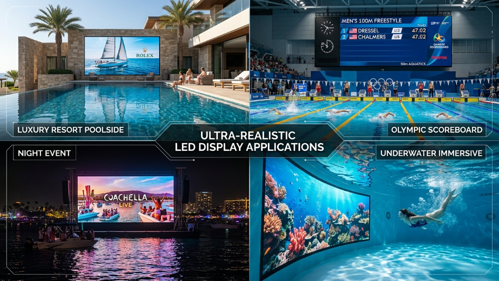 Diferentes tipos de pantallas LED para piscinas