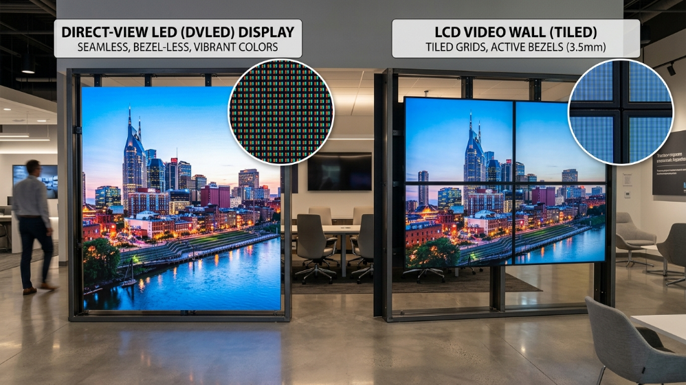 Direct-view LED display compared with tiled LCD video wall