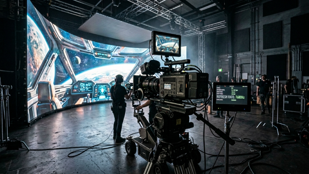 高リフレッシュレートのLEDウォールが、映画用カメラのシャッター角度と同期します。